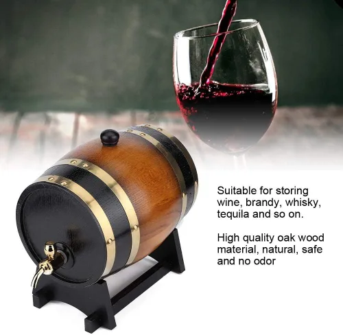 Miniatura 2 de Barril de roble envejecido, contenedor de almacenamiento de barril de vino de alta calidad con soporte para grifo/barril, envejece tu propio whisky