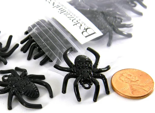 Miniatura 2 de 10 colgantes grandes de 1/8 de pulgada (1.142 in) de metal negro espeluznante araña de Halloween con anillo de agujero de 0.063 in para colgar, Metal