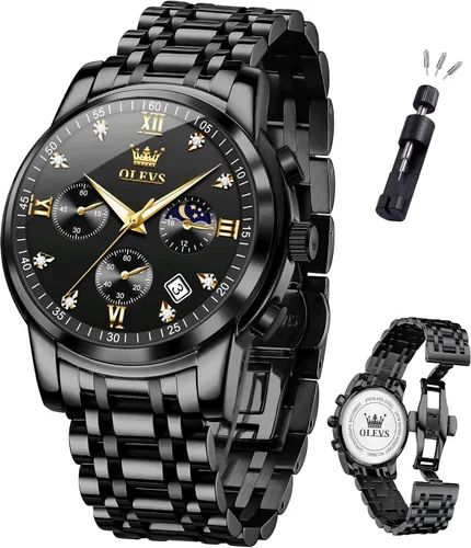 Miniatura 10 de OLEVS Watch Men Luxury Fashion Watches for Men Classic Large Face Stainless Steel Waterproof Mens Watches Analog Quartz Fancy Dress Date Moon Phase