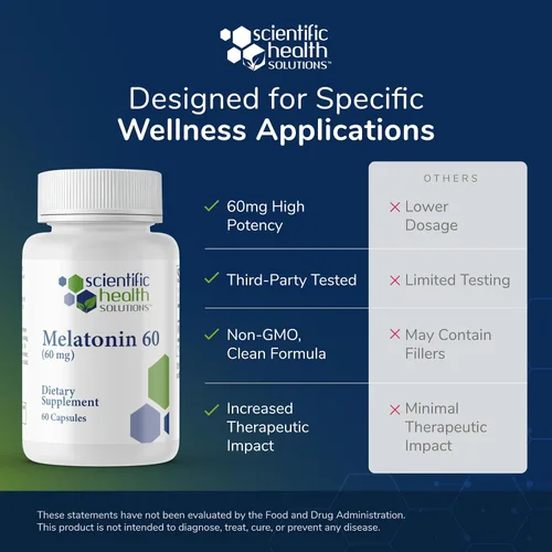 Miniatura 7 de Melatonina de 60 mg Melatonina de alta dosis en cápsulas fáciles de tragar Vegana, sin OMG y sin gluten Extra fuerte hecha en Estados Unidos