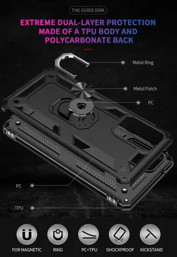 Miniatura 7 de Dionsibei Carcasa de grado militar para Samsung Galaxy A02S, anillo giratorio de metal 360, soporte de soporte, armadura, resistente, a prueba