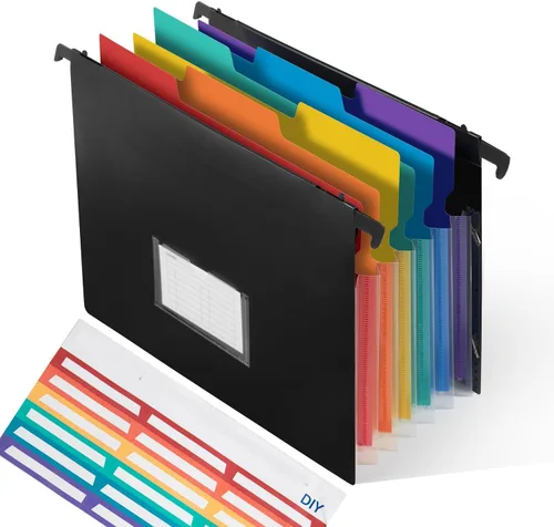 Carpeta colgante de archivos de 7 bolsillos con ganchos retráctiles para archivador, organizador de archivos de acordeón expandible 2 en 1 tamaño