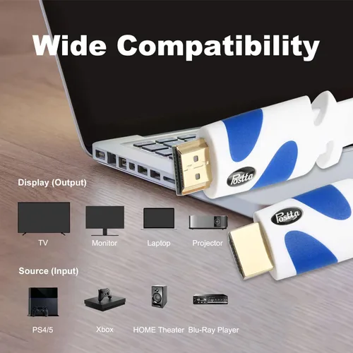 Miniatura 3 de Postta Cable HDMI plano de 100 pies, cable HDMI 2.0 plano con refuerzo de señal incorporado, soporte 4K, 3D, 1080p, Ethernet y retorno de audio