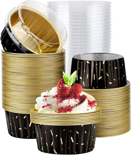 Miniatura 40 de EUSOAR Forros para cupcakes para hornear, 50 forros para magdalenas de 5 onzas, moldes de papel de aluminio desechables, recipientes de postre, 5
