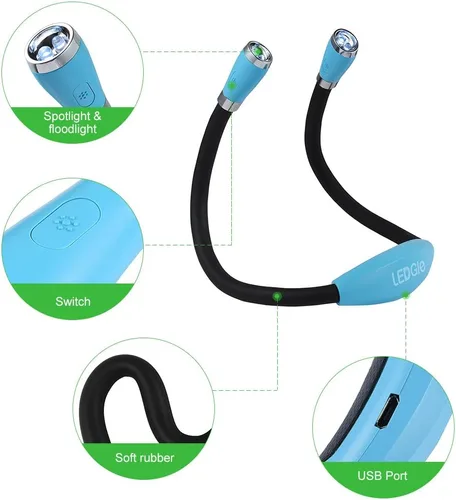 Miniatura 2 de LEDGLE Luz de lectura para el cuello, linternas recargables para el cuello para tejer, 4 bombillas LED + 3 brillo ajustable + brazos de silicona