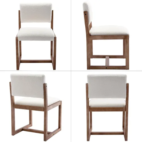 Miniatura 3 de LukeAlon Juego de 6 sillas de comedor vintage de sherpa, sillas laterales de cocina con respaldo abierto de granja con patas de madera maciza, Blanco