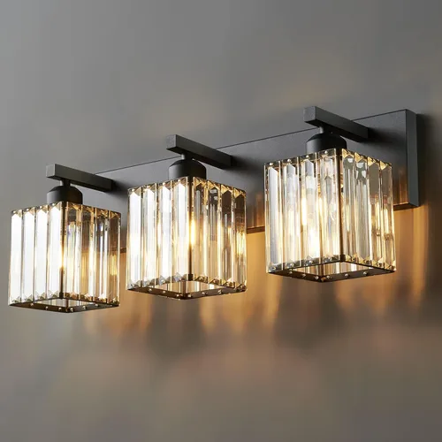 Miniatura 17 de Lámpara de tocador moderna de 2 luces de níquel cepillado, lámpara de tocador de cristal, luz de pared de baño, accesorios de iluminación de baño