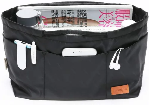 Miniatura 10 de iN Organizador de bolso con cremallera de tela de nailon para mujer, Beige