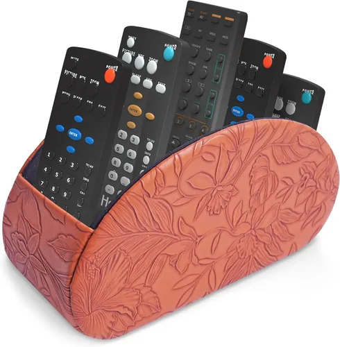 Miniatura 16 de QIELIZI Soporte para control remoto, organizador de escritorio de piel sintética con 5 compartimentos espaciosos para controles remotos de TV