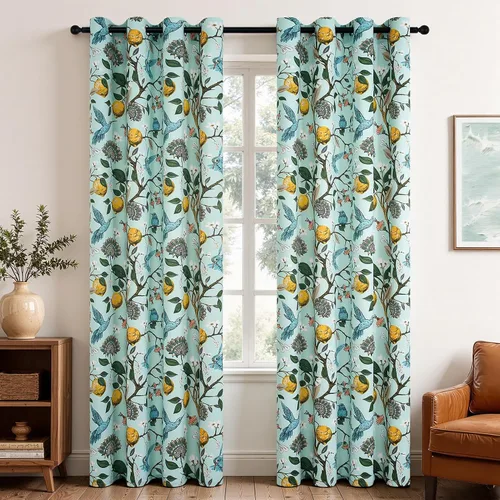 Miniatura 38 de Topfinel Cortinas beige para cocina, 36 pulgadas de largo, diseño botánico floral, colibrí, con ojales, oscurecimiento de habitación, media ventana