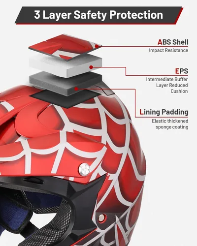 Miniatura 5 de OUMURS DOT Casco para bicicleta de tierra para jóvenes para niños y niñas de 5 a 14 años, de cuatro ruedas, motocross, BMX, MX, UTV, moto de nieve