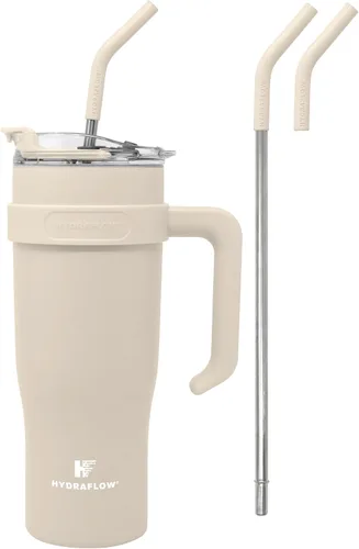 Miniatura 8 de HYDRAFLOW Capri - Vaso de 20 onzas con popote – Vaso aislado al vacío de triple pared – Vaso aislado al vacío – Vaso de acero inoxidable – Vaso