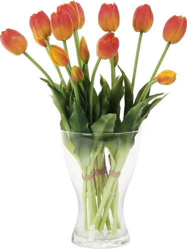 Miniatura 12 de 20 flores de tulipán artificiales, tallos de tulipán de tacto real de 16 pulgadas con hojas sintéticas, tulipanes y capullos sintéticos para Champán