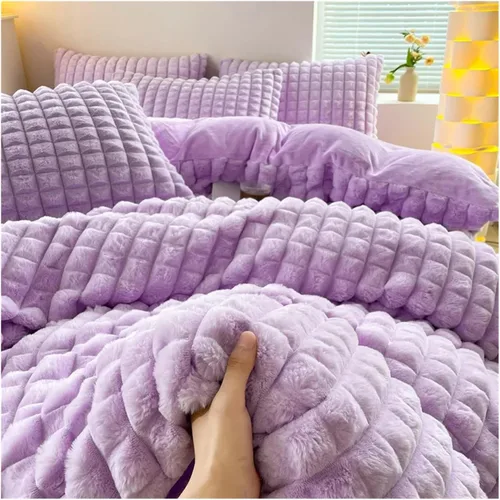Miniatura 8 de Cama, Invierno Felpa Ropa de Cama de Felpa Cálida Funda de Edredón Juego de Sábanas con Funda de Almohada 4pcs Doble Edredón Juego de Funda Azul