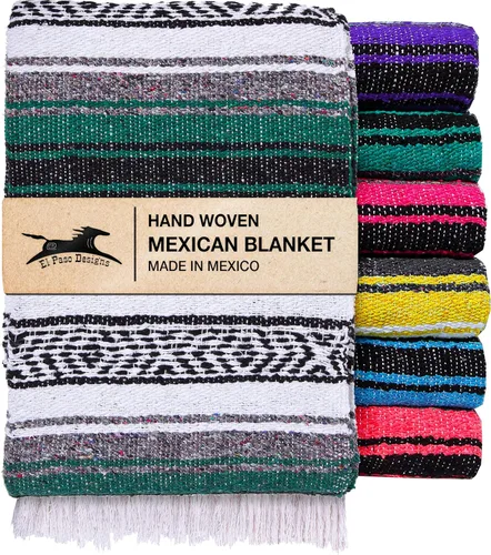 Miniatura 13 de El Paso Designs Manta de yoga mexicana – Colorida manta falsa serape para yoga, playa, picnic, silla de montar o decoración del hogar – Manta Azul