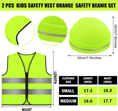 Miniatura 2 de Berlune Conjunto de 2 piezas de chaleco y gorro de caza para niños, ropa de caza reflectante, chalecos para senderismo nocturno al aire libre