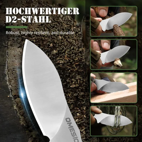Miniatura 2 de Omesio Nessmuk - Cuchillo EDC de espiga completa para hombre, hoja fija de 5.82 pulgadas con boquilla y clip Kydex, hoja Nessmuk pequeña de acero D2