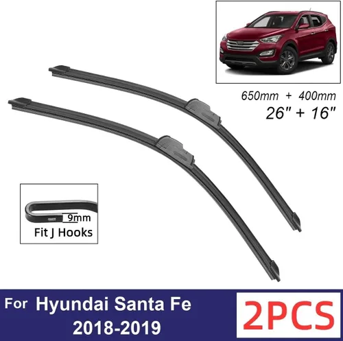 Miniatura 2 de Car Wiper Compatible with Hyundai Santa Fe 2018-2019 Front Wiper Blades Soft Rubber Windscreen Wipers Auto Windshield 26"+16" 650mm + 400mm