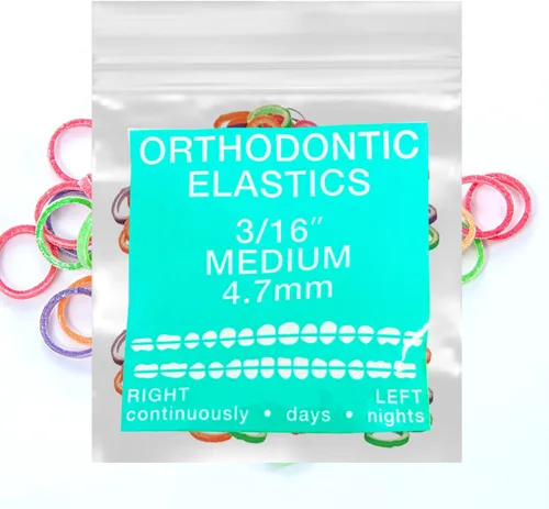Miniatura 12 de Gomas elásticas de látex neón 100 unidades Bandas elásticas ortodónticas Bandas de goma dentales para uso intraoral Fabricadas en EE. UU. Ligeras