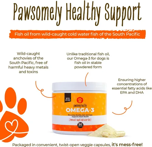 Miniatura 3 de Pawsomely Healthy Omega-3 para perros – Cápsulas de polvo sin desorden, sin refrigeración, aceite de anchoa capturado en la naturaleza – EPA y DHA