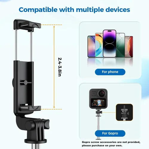 Miniatura 4 de Trípode para selfie, trípode retráctil para selfie stick con control remoto inalámbrico, para fotografía, transmisión en vivo, grabación de video