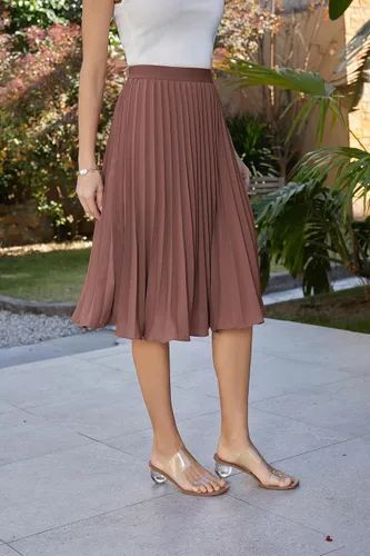 Miniatura 154 de GRACE KARIN - Falda plisada de gasa para mujer, con cintura alta y elástica, vuelo, corte acampanado y longitud por debajo de la rodilla