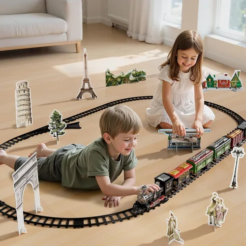Miniatura 2 de NIPLOOOW Juego de tren grande para niños de 4 a 8 años, juguete de tren eléctrico con sonido realista, luces y humo para debajo del árbol