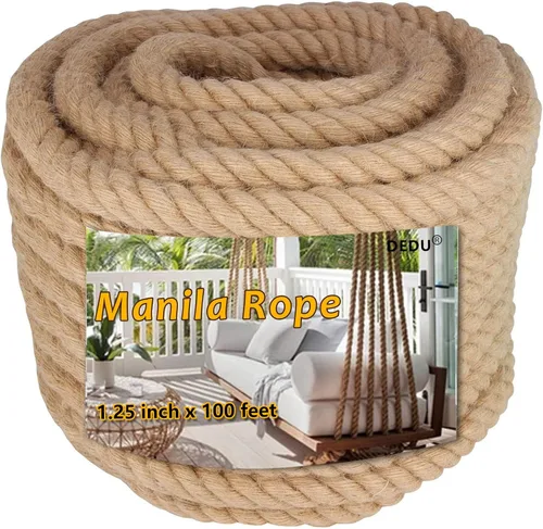 Miniatura 26 de Cuerda de Manila de 2 pulgadas x 50 pies, cuerda de cáñamo gruesa de 4 hebras trenzadas, cáñamo natural para manualidades de servicio pesado