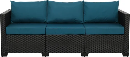 Miniatura 11 de Rattan Star Muebles de exterior, sofá de 3 plazas, sofá de mimbre marrón para exteriores, asiento profundo, respaldo alto, sofá de patio con cojines