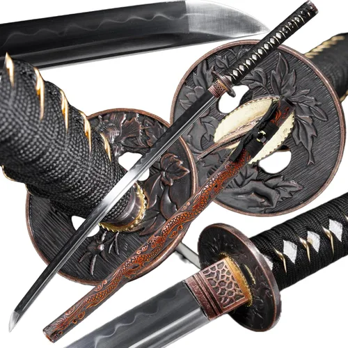 Miniatura 15 de Katana，Hand-Forged Katana Sword，Razor-Sharp 1095 & T10 Damascus Steel Blade, Full-Tang Structure for Martial Arts Practice, Collector's Display