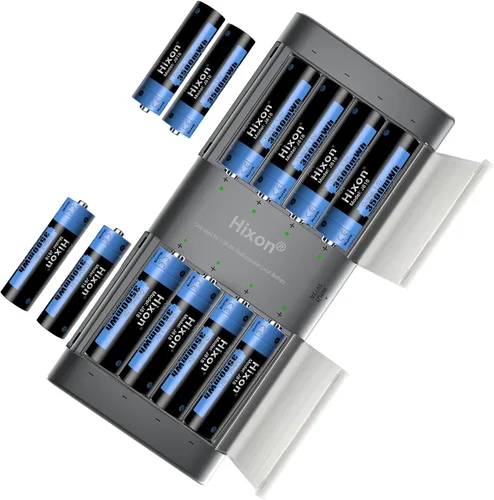 Miniatura 13 de Hixon Combo de baterías recargables AA y AAA de litio de 1.5 V con cargador, 4 x 3500 mWh AA y 4 x 1100 mWh AAA, más de 1600 ciclos, larga duración