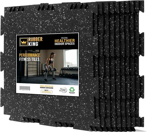 Rubber King - 10 azulejos entrelazados de 19" x 19" x 0.236 in, azulejos de goma 100% reciclada, tapete de ejercicio para gimnasio en casa, azulejos