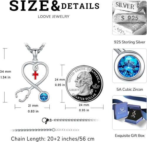 Miniatura 139 de Collar de alas de ángel de plata de ley 925, ángel de la guarda, enfermera RN caduceo, dije de ángel de cristal, joyería de regalo para mujer