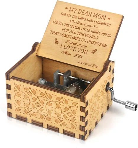 Miniatura 10 de Caja de música de manivela grabada, caja de música