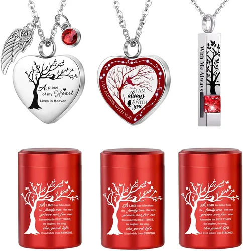 Miniatura 11 de RIPFEVURN Pequeñas mini urnas para cenizas humanas, recuerdo para adultos, hembra, hombre, árbol de la vida, joyería de cremación, collares de urna