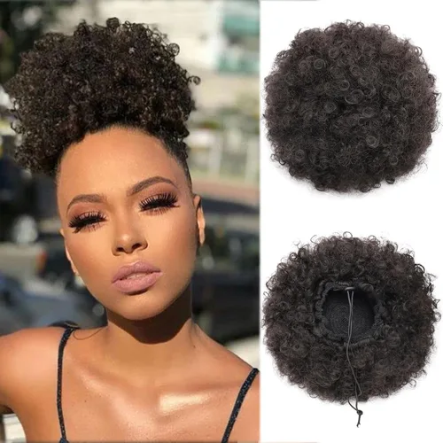 Miniatura 15 de THEMIS HAIR Cola de caballo afro con cordón para mujeres negras, moño corto de cola de caballo con cordón alto para cabello natural corto, 1b