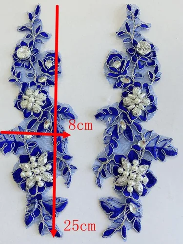 Miniatura 2 de Parches de tela de encaje fino bordados con diamantes de imitación bordados, decoración de vestido para coser en lentejuelas cuentas, accesorio