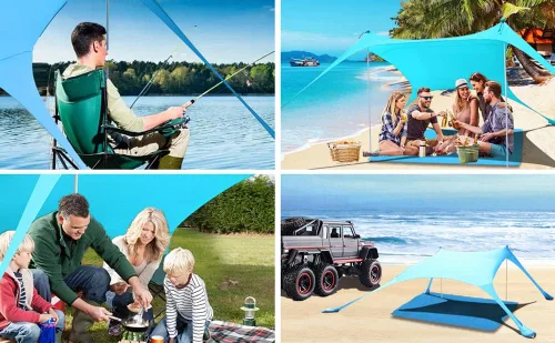 Miniatura 7 de Tienda de campaña de playa de 77 pies con protección UV UPF50+, toldo al aire libre con 2 postes para camping, pesca, patio trasero y pícnics