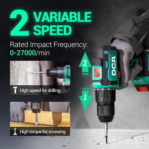 Miniatura 6 de DCA Taladro de Martillo Sin Escobillas de 20V Inalámbrico, Taladro de Impacto de 492 Pulgadas-Libras de Torque, Portabrocas de Metal sin Llave