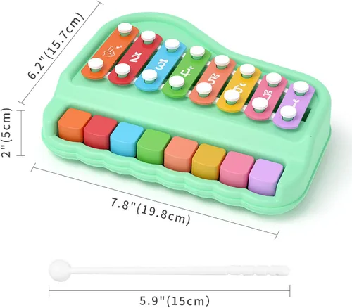 Miniatura 2 de 2 en 1 Piano de Bebé y Xilófono para Niños de 1 a 3 Años, Teclado de 8 Teclas Multicolor, Piano de Xilófono para Bebé, Juguetes Educativos Musicales