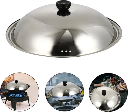 Miniatura 9 de Angoily Tapa de olla de acero inoxidable, cubierta de salpicaduras de aceite para cocinar, herramienta de cocina para retener el calor y evitar