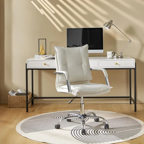 Miniatura 15 de HULALA HOME Silla de escritorio de piel sintética para oficina en casa, silla giratoria ajustable para computadora con patas y brazos dorados, Patas