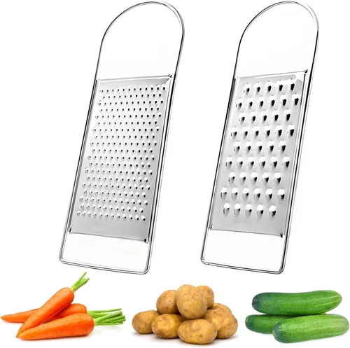 Paquete de 2 ralladores de queso de mano, ralladores planos de acero inoxidable grueso para cocina, adecuado para papas, verduras, mantequilla,