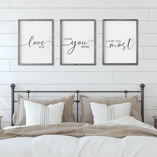 Miniatura 9 de Juego de 3 letreros con texto en inglés "I Love You More" con texto en inglés "I Love You Most Sign", decoración de pared para dormitorio y sala