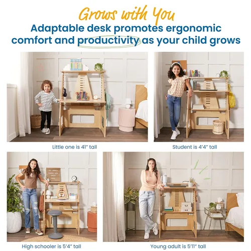 Miniatura 5 de ECR4Kids Grows with Me - Escritorio para sentarse o de pie, muebles para niños, natural