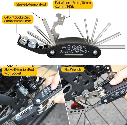 Miniatura 5 de PXZBLG Kit de reparación de bicicletas, kit de herramientas de reparación de neumáticos de bicicleta, incluye multiherramienta 16 en 1, accesorios