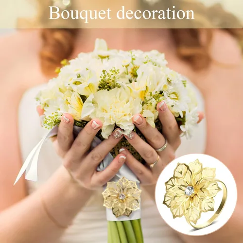 Miniatura 3 de Hotop Juego de 12 servilleteros de flores huecas para otoño, servilleteros de metal, para cena, Acción de Gracias, Navidad, banquete, mesa, Dorado