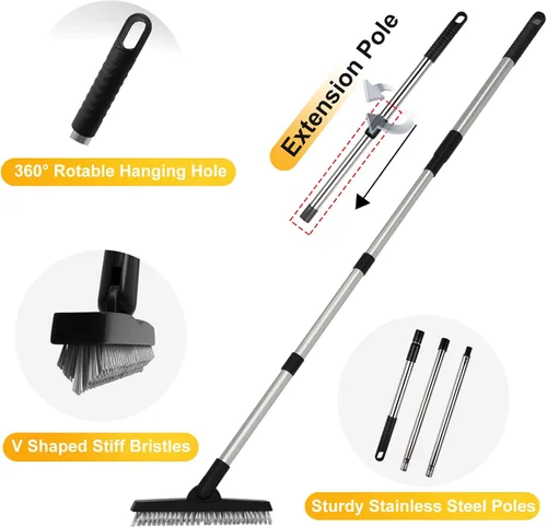 Miniatura 6 de 2 Pack Cepillo para lechada con mango largo, cepillo giratorio para limpieza de líneas de lechada - Cepillo limpiador de lechada con mango duradero