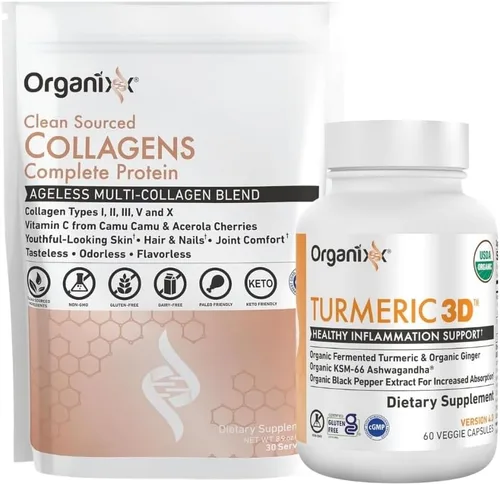 Organixx Paquete de péptidos de colágeno en polvo (30 porciones) y curcumina de cúrcuma (60 cápsulas)