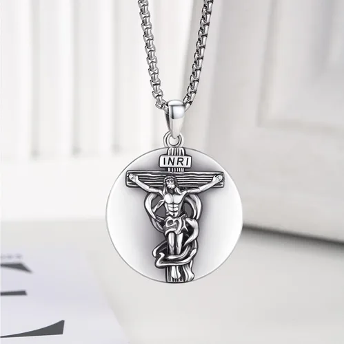 Miniatura 228 de Collar con colgante de plata de ley 925 con medalla de San Patrón, joyería religiosa para hombres y mujeres, con cadena de acero inoxidable 316L